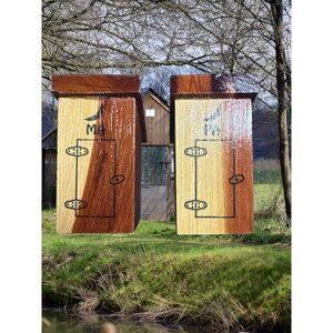 Vintage Funny Ma and Pa Out House Salt and Pepper Shakers Wood with Stoppers